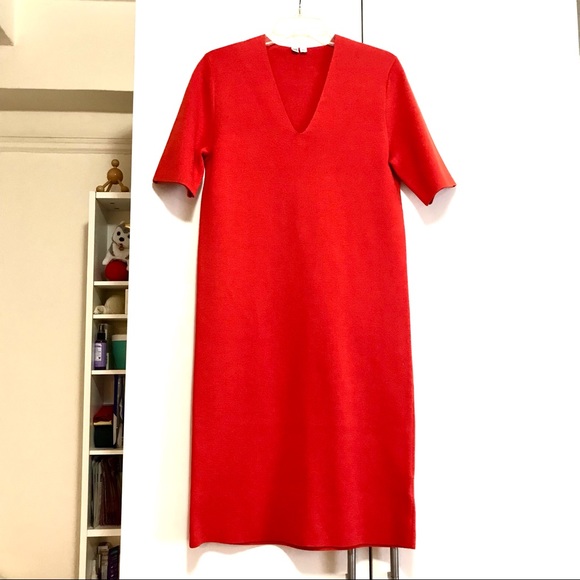 Sold! N/A ~New Uniqlo U LEMAIRE ~ V Neck Cotton Knit Dress ~ Orange ~ Sz Small - Picture 2 of 5